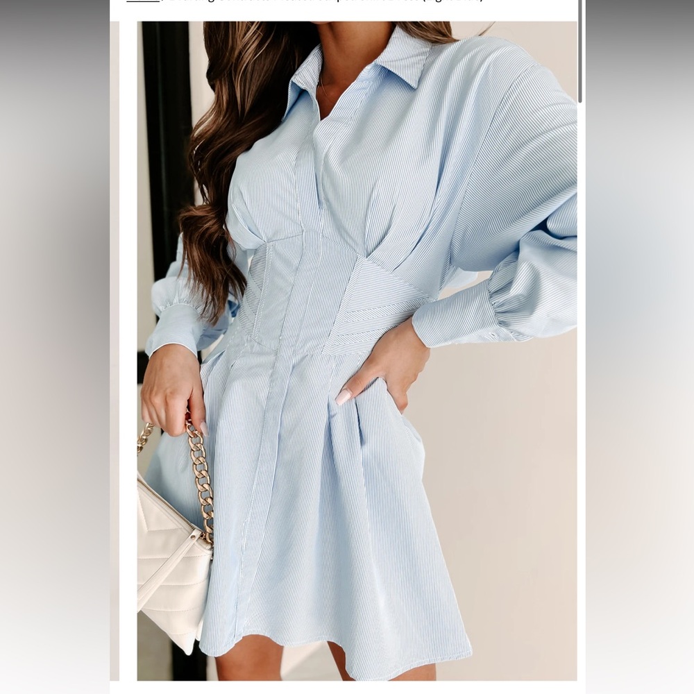 Bershka Light Blue Long Sleeve Dress - Picture 2 of 8